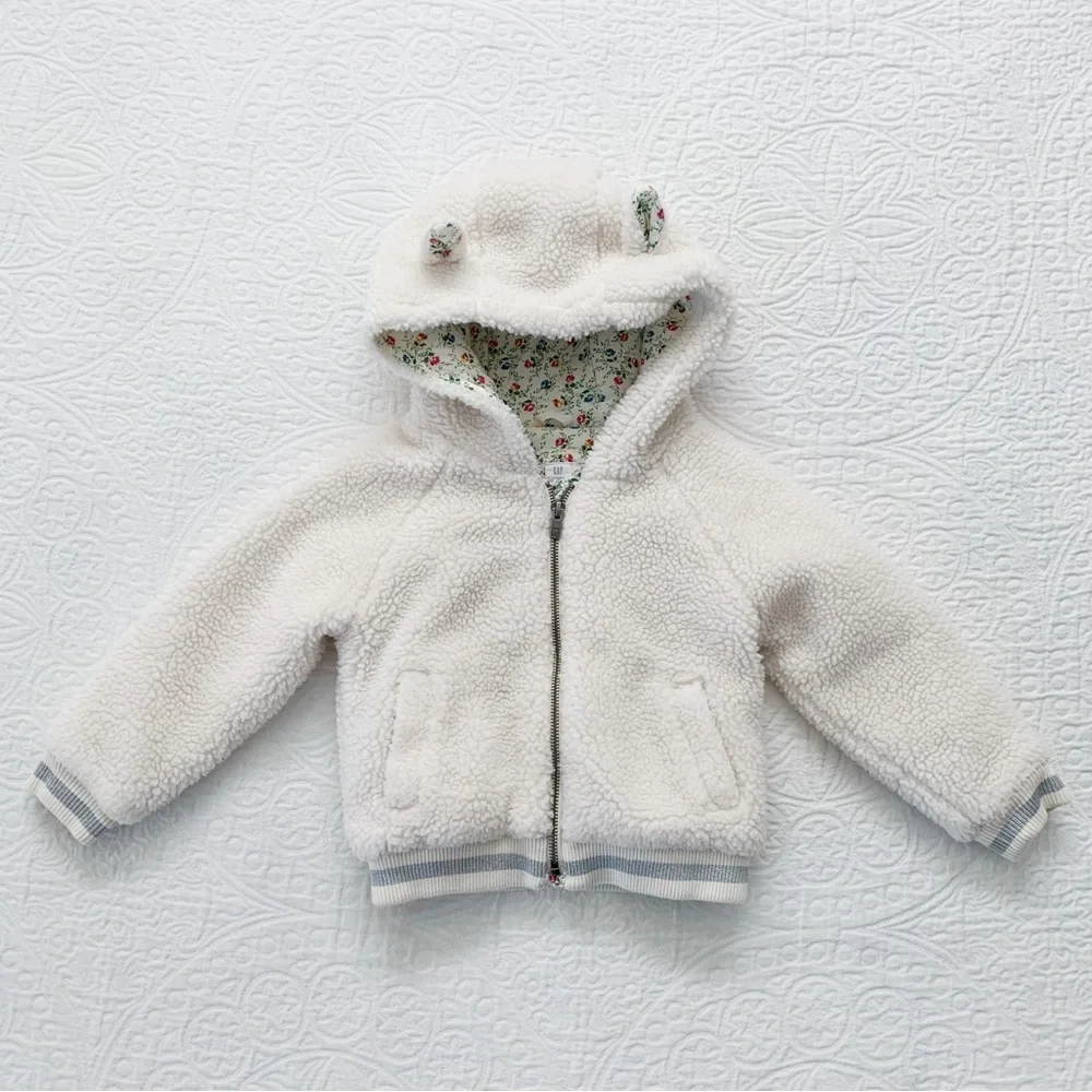 Gap x‎ Sarah Jessica Parker Hooded Fleece Bunny Bomber Jacket, Ivory Pearl